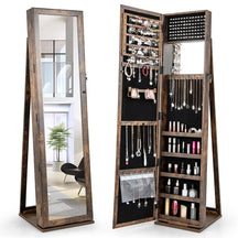 Standing Jewelry Armoire with Full Length Mirror, 2-in-1 Lockable Jewelry Cabinet Organizer Inside Makeup Mirror, Large Storage Capacity