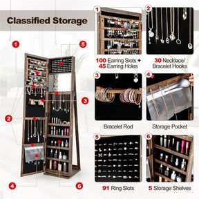 Standing Jewelry Armoire with Full Length Mirror, 2-in-1 Lockable Jewelry Cabinet Organizer Inside Makeup Mirror, Large Storage Capacity