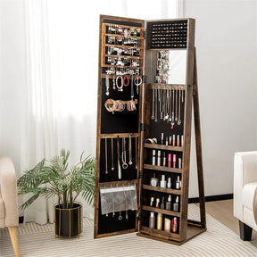 Standing Jewelry Armoire with Full Length Mirror, 2-in-1 Lockable Jewelry Cabinet Organizer Inside Makeup Mirror, Large Storage Capacity