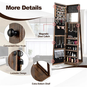 Standing Jewelry Armoire with Full Length Mirror, 2-in-1 Lockable Jewelry Cabinet Organizer Inside Makeup Mirror, Large Storage Capacity