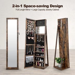 Standing Jewelry Armoire with Full Length Mirror, 2-in-1 Lockable Jewelry Cabinet Organizer Inside Makeup Mirror, Large Storage Capacity