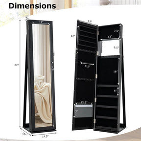 Standing Jewelry Armoire with Full Length Mirror, 2-in-1 Lockable Jewelry Cabinet Organizer Inside Makeup Mirror, Large Storage Capacity