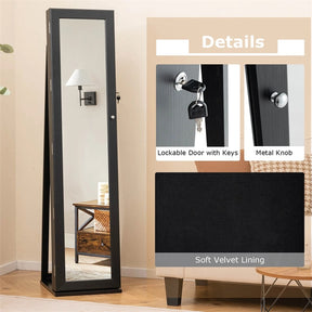 Standing Jewelry Armoire with Full Length Mirror, 2-in-1 Lockable Jewelry Cabinet Organizer Inside Makeup Mirror, Large Storage Capacity