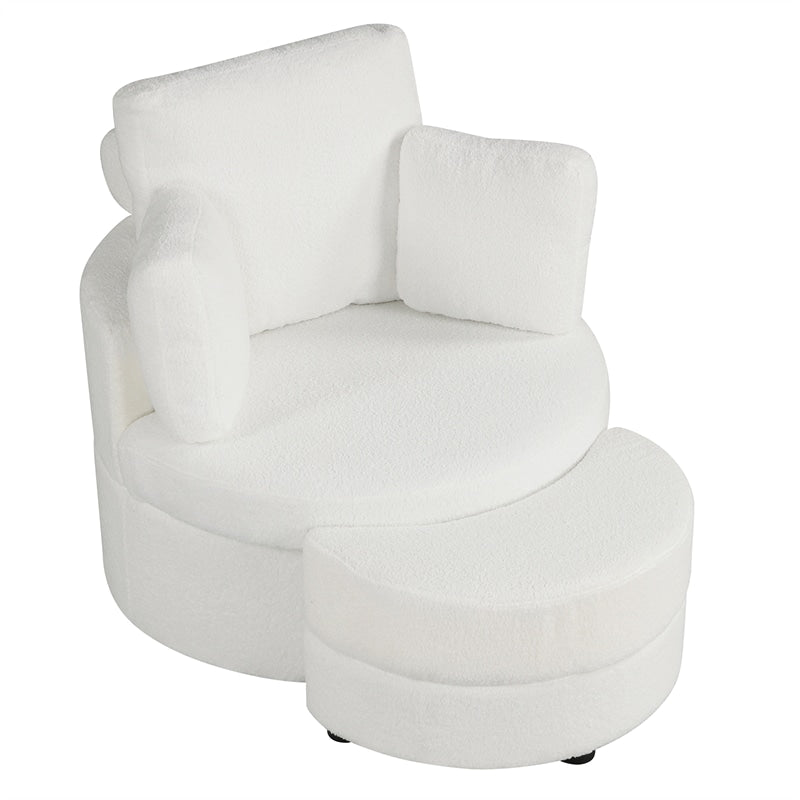 360° Swivel Accent Barrel Chair with Half Moon Storage Ottoman, Teddy Fleece Single Sofa Set with 3 Removable Pillows for Living Room & Bedroom