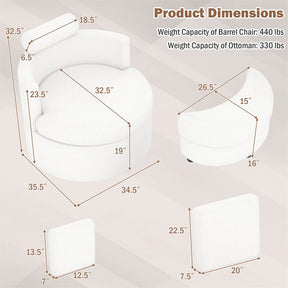 360° Swivel Accent Barrel Chair with Half Moon Storage Ottoman, Teddy Fleece Single Sofa Set with 3 Removable Pillows for Living Room & Bedroom