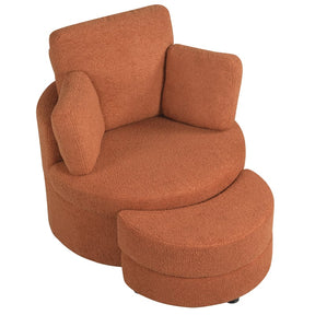 360° Swivel Accent Barrel Chair with Half Moon Storage Ottoman, Teddy Fleece Single Sofa Set with 3 Removable Pillows for Living Room & Bedroom