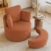360° Swivel Accent Barrel Chair with Half Moon Storage Ottoman, Teddy Fleece Single Sofa Set with 3 Removable Pillows for Living Room & Bedroom