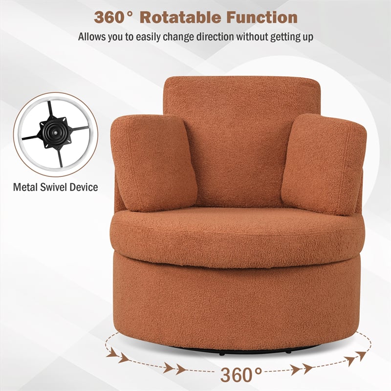 360° Swivel Accent Barrel Chair with Half Moon Storage Ottoman, Teddy Fleece Single Sofa Set with 3 Removable Pillows for Living Room & Bedroom