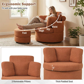 360° Swivel Accent Barrel Chair with Half Moon Storage Ottoman, Teddy Fleece Single Sofa Set with 3 Removable Pillows for Living Room & Bedroom