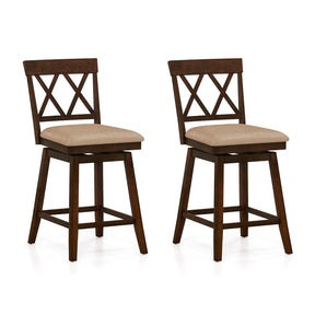 Swivel Bar Stools Set of 2, 24" Counter Height Chairs with Back, Padded Seat & Rubber Wood Frame, Farmhouse Barstools for Kitchen Island
