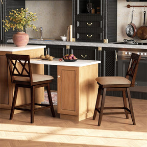 Swivel Bar Stools Set of 2, 24" Counter Height Chairs with Back, Padded Seat & Rubber Wood Frame, Farmhouse Barstools for Kitchen Island