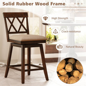 Swivel Bar Stools Set of 2, 24" Counter Height Chairs with Back, Padded Seat & Rubber Wood Frame, Farmhouse Barstools for Kitchen Island