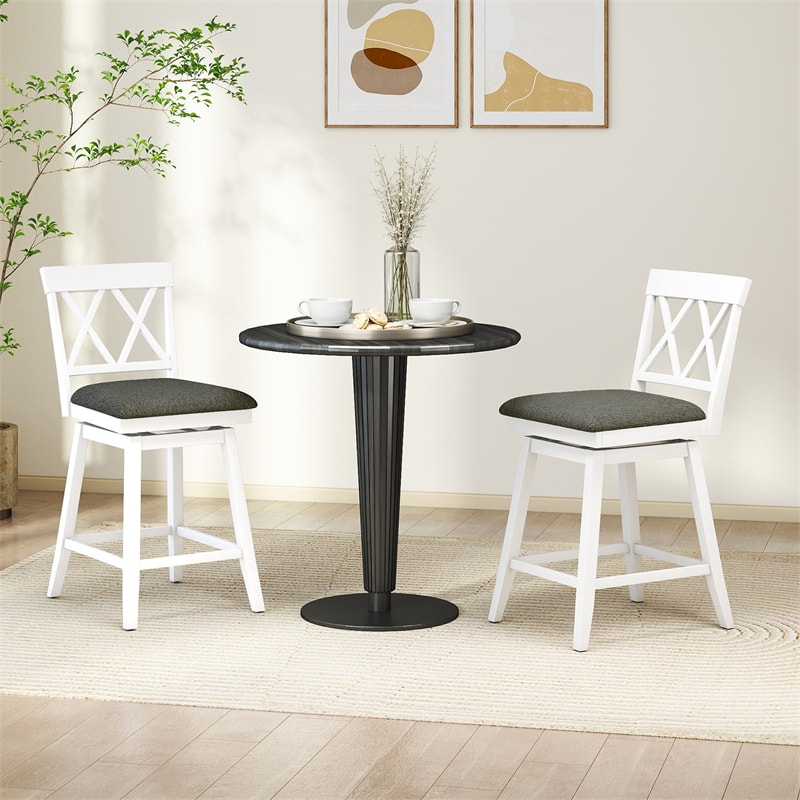 Swivel Bar Stools Set of 2, 24" Counter Height Chairs with Back, Padded Seat & Rubber Wood Frame, Farmhouse Barstools for Kitchen Island