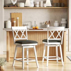Swivel Bar Stools Set of 2, 24" Counter Height Chairs with Back, Padded Seat & Rubber Wood Frame, Farmhouse Barstools for Kitchen Island