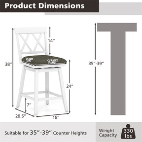 Swivel Bar Stools Set of 2, 24" Counter Height Chairs with Back, Padded Seat & Rubber Wood Frame, Farmhouse Barstools for Kitchen Island