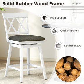 Swivel Bar Stools Set of 2, 24" Counter Height Chairs with Back, Padded Seat & Rubber Wood Frame, Farmhouse Barstools for Kitchen Island