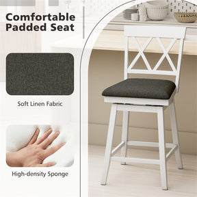 Swivel Bar Stools Set of 2, 24" Counter Height Chairs with Back, Padded Seat & Rubber Wood Frame, Farmhouse Barstools for Kitchen Island