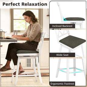 Swivel Bar Stools Set of 2, 24" Counter Height Chairs with Back, Padded Seat & Rubber Wood Frame, Farmhouse Barstools for Kitchen Island