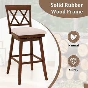 Swivel Bar Stools Set of 2, 29" Bar Height Chairs with Back, Padded Seat & Rubber Wood Frame, Farmhouse Barstools for Kitchen Island