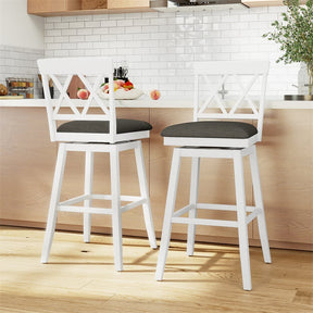 Swivel Bar Stools Set of 2, 29" Bar Height Chairs with Back, Padded Seat & Rubber Wood Frame, Farmhouse Barstools for Kitchen Island