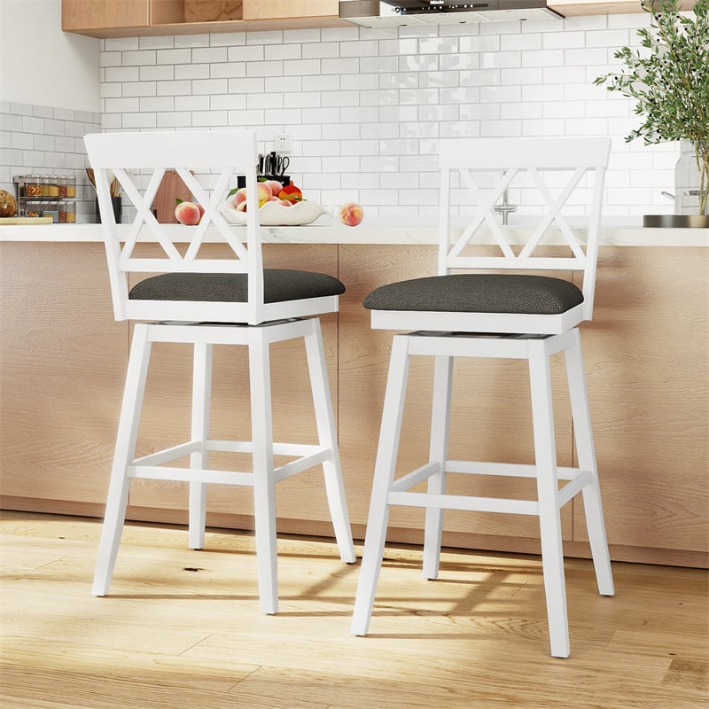 Swivel Bar Stools Set of 2, 29" Bar Height Chairs with Back, Padded Seat & Rubber Wood Frame, Farmhouse Barstools for Kitchen Island