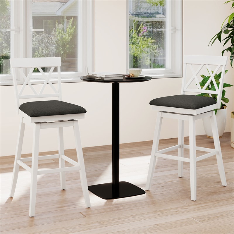 Swivel Bar Stools Set of 2, 29" Bar Height Chairs with Back, Padded Seat & Rubber Wood Frame, Farmhouse Barstools for Kitchen Island