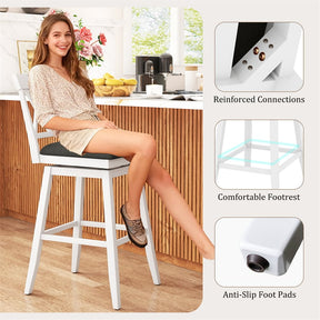 Swivel Bar Stools Set of 2, 29" Bar Height Chairs with Back, Padded Seat & Rubber Wood Frame, Farmhouse Barstools for Kitchen Island