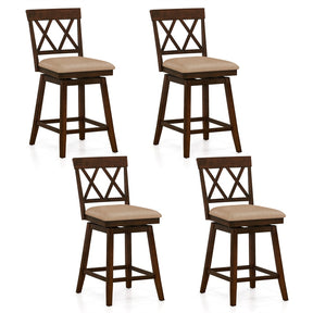 Swivel Bar Stools Set of 2, 24" Counter Height Chairs with Back, Padded Seat & Rubber Wood Frame, Farmhouse Barstools for Kitchen Island