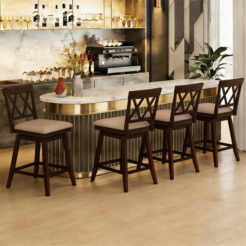 Swivel Bar Stools Set of 2, 24" Counter Height Chairs with Back, Padded Seat & Rubber Wood Frame, Farmhouse Barstools for Kitchen Island