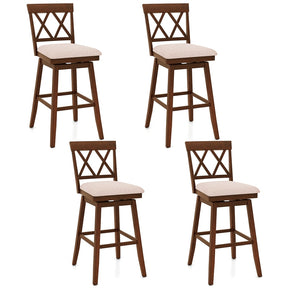 Swivel Bar Stools Set of 2, 29" Bar Height Chairs with Back, Padded Seat & Rubber Wood Frame, Farmhouse Barstools for Kitchen Island