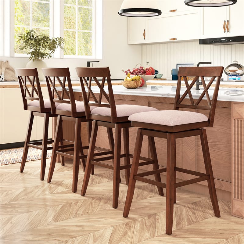 Swivel Bar Stools Set of 2, 29" Bar Height Chairs with Back, Padded Seat & Rubber Wood Frame, Farmhouse Barstools for Kitchen Island