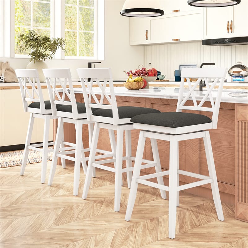 Swivel Bar Stools Set of 2, 29" Bar Height Chairs with Back, Padded Seat & Rubber Wood Frame, Farmhouse Barstools for Kitchen Island