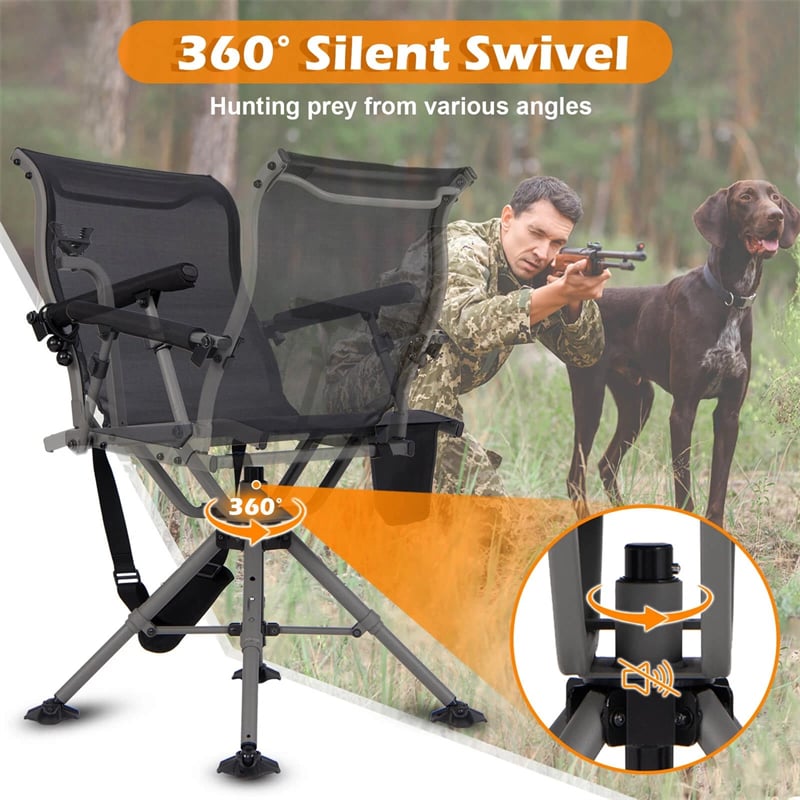 360° Swivel Hunting Chair, Portable Deer Blind Chair Sniper Seat with Adjustable Shooting Rest, Extendable Aluminum Legs & Carrying Strap for Camping