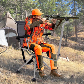360° Swivel Hunting Chair, Portable Deer Blind Chair Sniper Seat with Adjustable Shooting Rest, Extendable Aluminum Legs & Carrying Strap for Camping