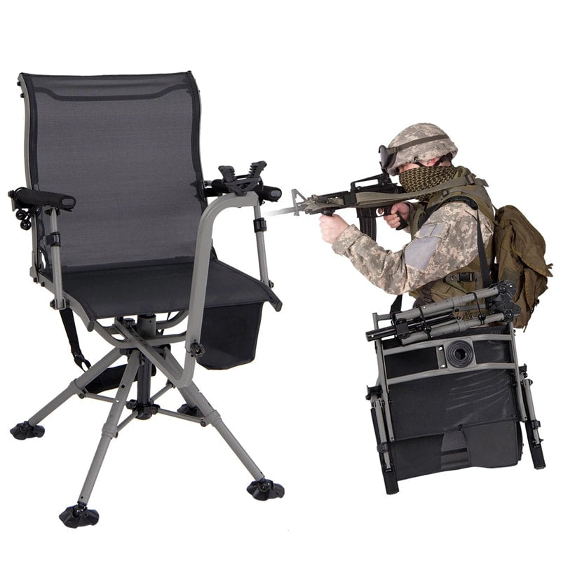 360° Swivel Hunting Chair, Portable Deer Blind Chair Sniper Seat with Adjustable Shooting Rest, Extendable Aluminum Legs & Carrying Strap for Camping