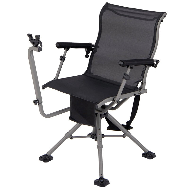 360° Swivel Hunting Chair, Portable Deer Blind Chair Sniper Seat with Adjustable Shooting Rest, Extendable Aluminum Legs & Carrying Strap for Camping