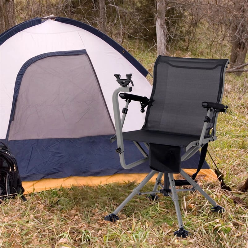 360° Swivel Hunting Chair, Portable Deer Blind Chair Sniper Seat with Adjustable Shooting Rest, Extendable Aluminum Legs & Carrying Strap for Camping