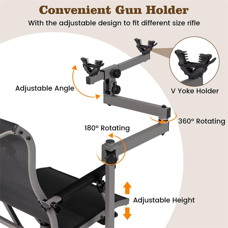 360° Swivel Hunting Chair, Folding Deer Blind Chair with Shooting Rest & Adjustable Armrests, 330LB Capacity All-Terrain Duck Feet for Outdoor Camping