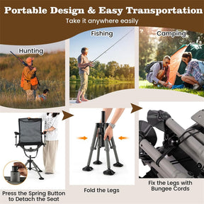 360° Swivel Hunting Chair, Folding Deer Blind Chair with Shooting Rest & Adjustable Armrests, 330LB Capacity All-Terrain Duck Feet for Outdoor Camping