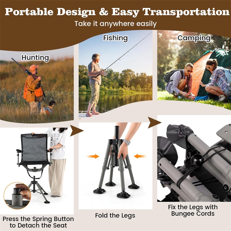 360° Swivel Hunting Chair, Folding Deer Blind Chair with Shooting Rest & Adjustable Armrests, 330LB Capacity All-Terrain Duck Feet for Outdoor Camping
