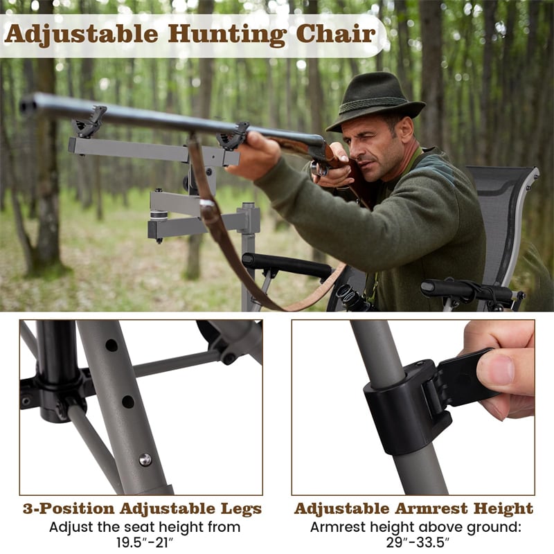 360° Swivel Hunting Chair, Folding Deer Blind Chair with Shooting Rest & Adjustable Armrests, 330LB Capacity All-Terrain Duck Feet for Outdoor Camping