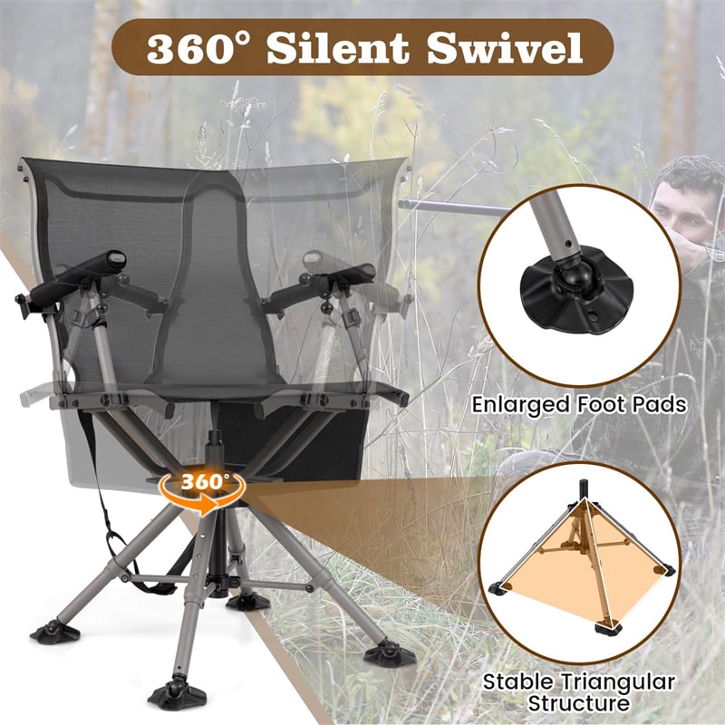 360° Swivel Hunting Chair, Folding Deer Blind Chair with Shooting Rest & Adjustable Armrests, 330LB Capacity All-Terrain Duck Feet for Outdoor Camping