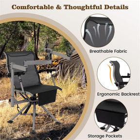 360° Swivel Hunting Chair, Folding Deer Blind Chair with Shooting Rest & Adjustable Armrests, 330LB Capacity All-Terrain Duck Feet for Outdoor Camping