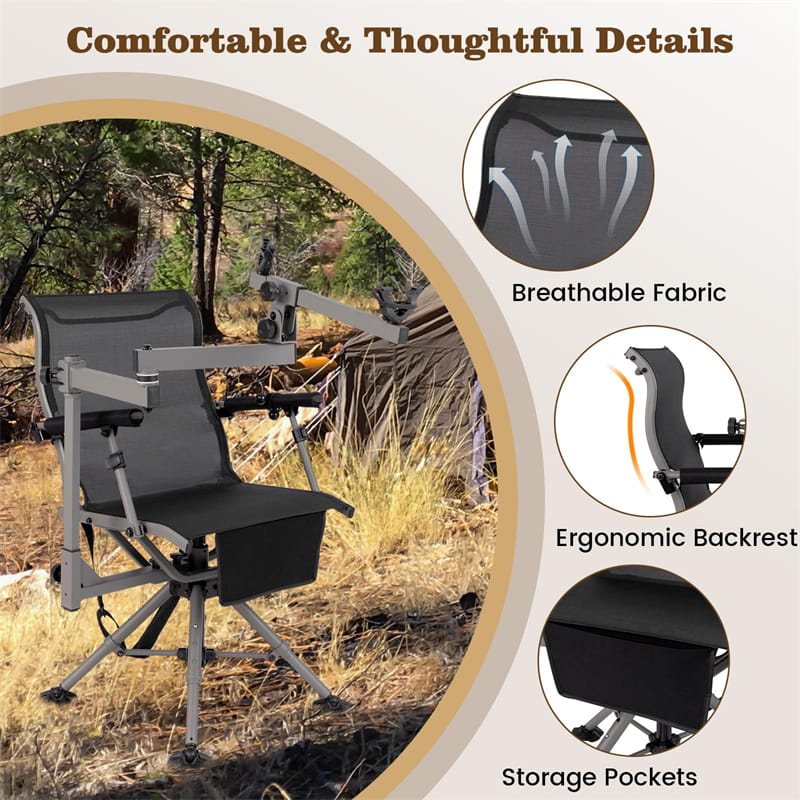 360° Swivel Hunting Chair, Folding Deer Blind Chair with Shooting Rest & Adjustable Armrests, 330LB Capacity All-Terrain Duck Feet for Outdoor Camping
