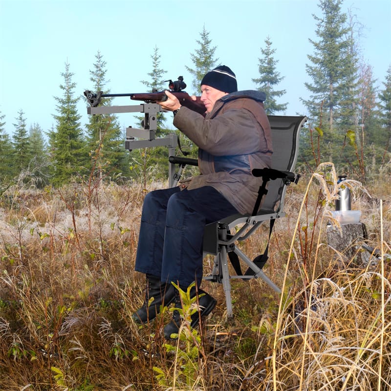 360° Swivel Hunting Chair, Folding Deer Blind Chair with Shooting Rest & Adjustable Armrests, 330LB Capacity All-Terrain Duck Feet for Outdoor Camping
