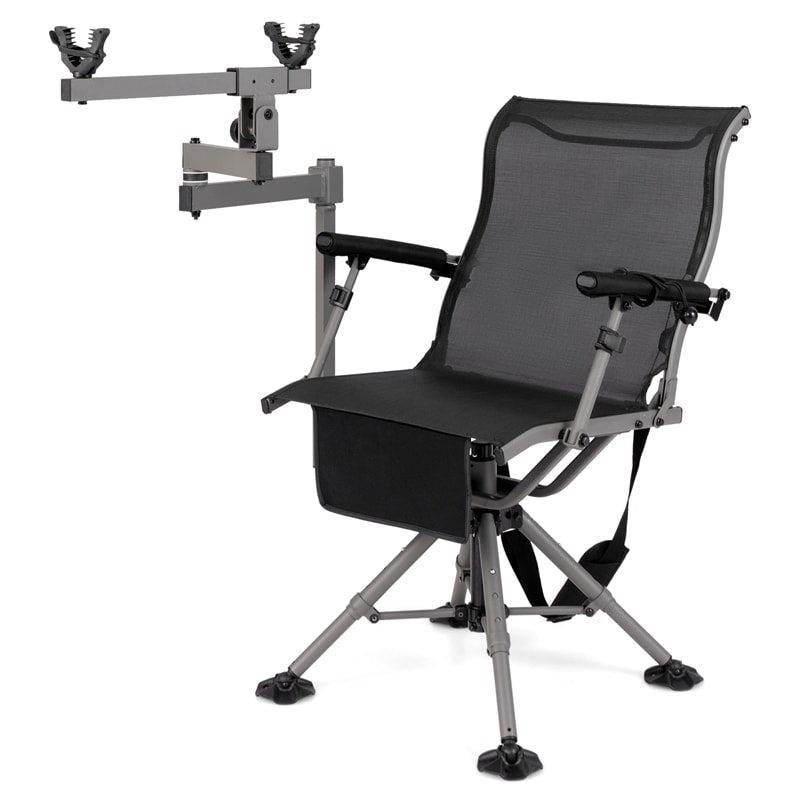 360° Swivel Hunting Chair, Folding Deer Blind Chair with Shooting Rest & Adjustable Armrests, 330LB Capacity All-Terrain Duck Feet for Outdoor Camping