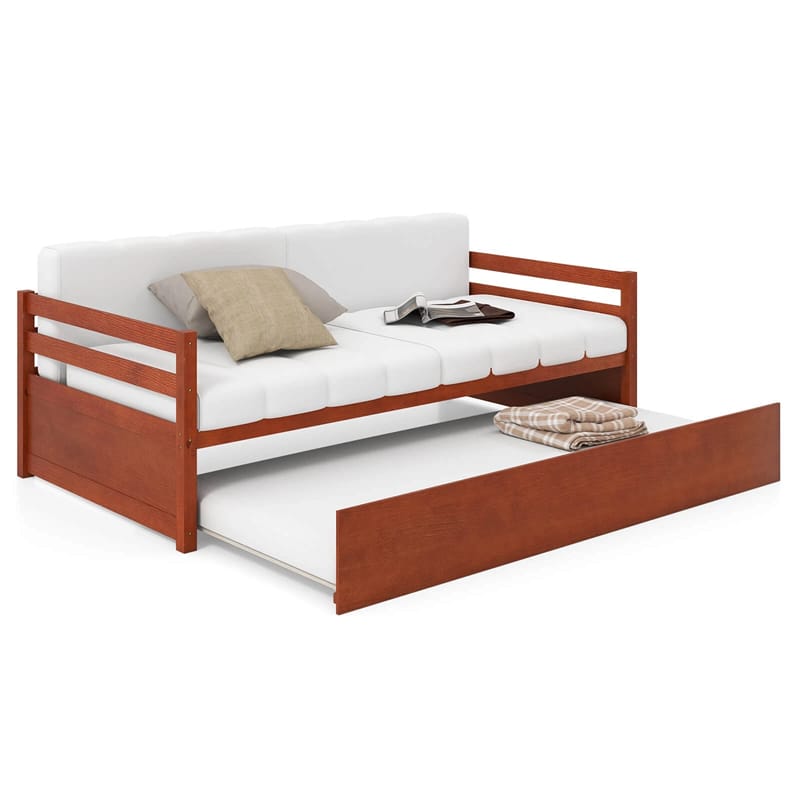 Twin Daybed with Trundle, Wooden Trundle Platform Bed Frame with Wood Slat Support for Guest, Kids & Living Rooms, No Box Spring Needed