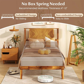 Twin/Full/Queen Size Acacia Wood Platform Bed Frame with Headboard, Mid-Century Modern Bed Frame w/Wooden Slats Support & Under-Bed Space