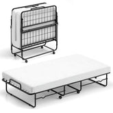 Twin Size Folding Bed with Memory Foam Mattress, Rollaway Guest Bed w/ Heavy-Duty Metal Frame & Lockable Wheels, Portable Space-Saving Bed, 75" x 38"