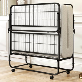 Twin Size Folding Bed with Memory Foam Mattress, Rollaway Guest Bed w/ Heavy-Duty Metal Frame & Lockable Wheels, Portable Space-Saving Bed, 75" x 38"